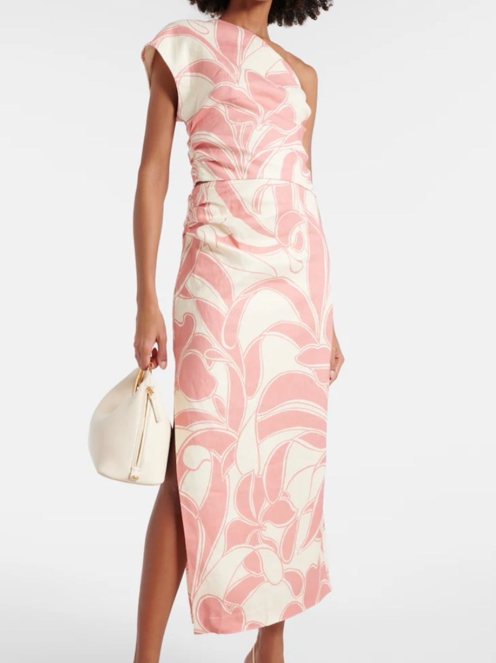 Sir the Label One-Shoulder Pink & Cream Patterned Midi Skirt Set Designer Size 2